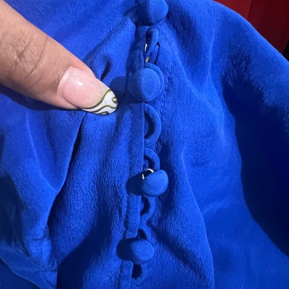 0313 Rebecca Taylor 100% silk ruffle hem cobalt blue dress sz 0 - Picture 6 of 8